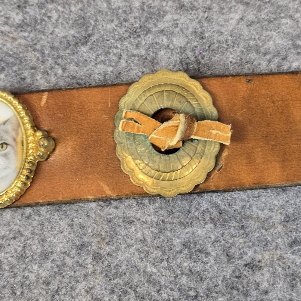 Vintage Jacobs Leather Belt Small Brown Cat Concho No Buckle USA CT 27.5" - Picture 8 of 16